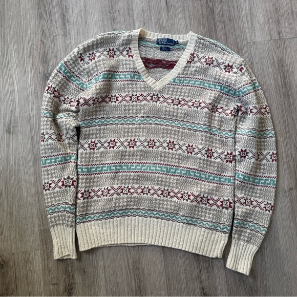 Polo Ralph Lauren Fair Isle Silk Wool Blend SweaterTextured Knit Pullover M